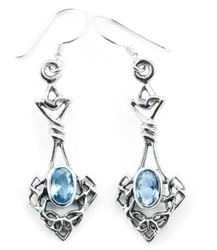 Ohrringe DANÁ 4.4 cm Bohemia Elfenschmuck Aquamarin Vintage 925 Sterlingsilber von Windalf