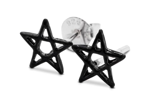 Schwarze Ohrstecker Iska Ø 7 mm Pentagramm-Symbol Wunsch Schutz 925 Sterling Silber von Windalf