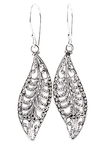 Silber Ohrhänger RHORY 4.6 cm Blatt Ethno Schmuck Handarbeit 925 Sterling Silber von Windalf