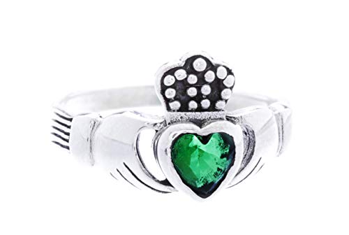 WINDALD Irischer Freundschaftsring CLADDAGH 1 cm Grünes Kristall Herz Solvar Symbol Ring Partnerring 925 Sterlingsilber (Silber, 54 (17.2)) von Windalf