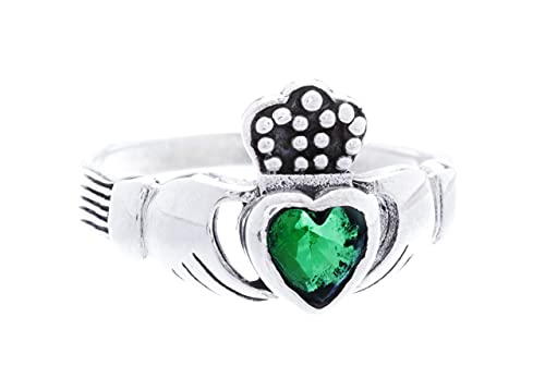 WINDALD Irischer Freundschaftsring CLADDAGH 1 cm Grünes Kristall Herz Solvar Symbol Ring Partnerring 925 Sterlingsilber (Silber, 64 (20.4)) von Windalf