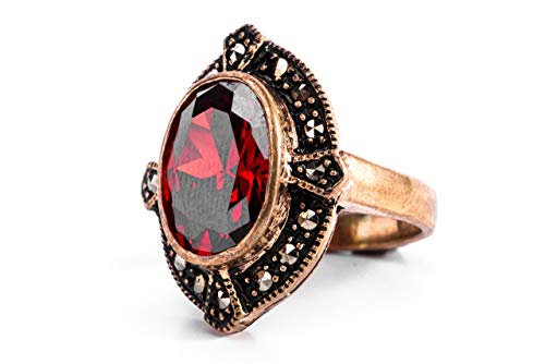 Windalf Bohemia Damen Ring ALIZA 2 cm Roter Granat Mittelalter Schmuck Bronze (Bronze, 19) von Windalf