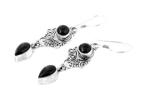 Bohemia Mittelalter-Ohrringe Nariza 4.5 cm Fairy Schmuck Onyx Handarbeit 925 Sterlingsilber von Windalf