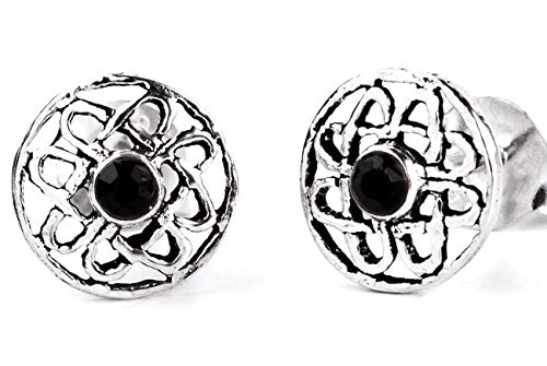 WINDALF Bohemia Ohrstecker RANYA Ø 0.7 cm Celtic Lebensblume Ohrringe Schwarzer Kristall Ethno Vintage 925 Sterlingsilber von Windalf