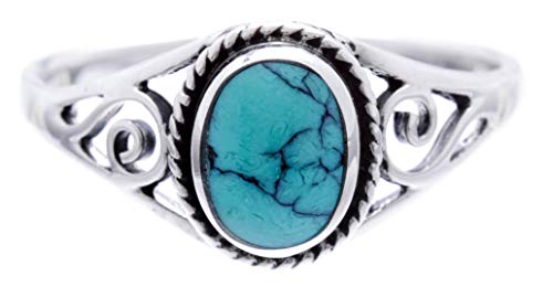Windalf Bohemia Silberring Damen LUCY h: 0.9 cm Elfen Ring mit Türkis Glücks- & Freundschaftsring Vintage Hochwertiges Silber (Silber, 46 (14.6)) von Windalf