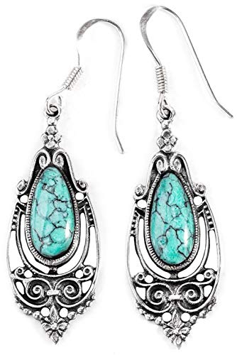 WINDALF Bohemian Indie Ohrringe SUADRA 5 cm Leuchtender Schutz-Türkis Mediaval 925 Sterlingsilber von Windalf