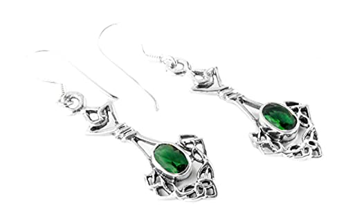Bohemian Mittelalter Ohrringe DANÁ 4.4 cm Elfenschmuck Smaragd Grüner Kristall 925 Sterlingsilber von Windalf