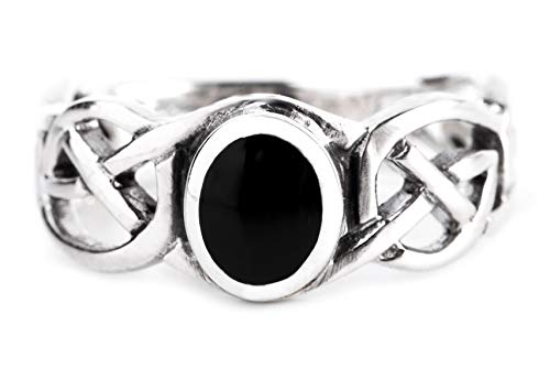 WINDALF Celtic Damen Ring NORAN h: 0.8 cm Eleganter Schwarzer Onyx mit Zopfmuster 925 Sterlingsilber (Silber, 58 (18.5)) von Windalf