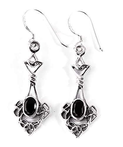 Celtic Schmuck Ohrringe DANÁ 4.4 cm Trachtenschmuck Schwarzer Kristall 925 Sterlingsilber von Windalf