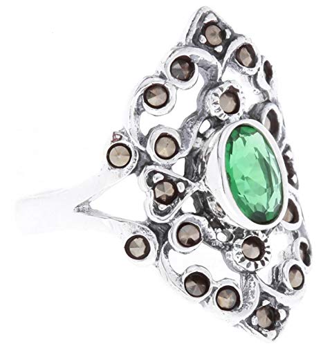 Windalf Damen Mittelalter Ring AZUARÎ 21 mm Grüner Smaragd 925 Sterlingsilber (Silber, 48 (15.3)) von Windalf