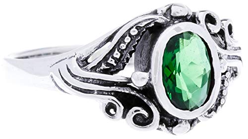 WINDALF Damen Mittelalter-Ring SÎNA 10 mm Grüner Smaragd 925 Sterlingsilber (Silber, 64 (20.4)) von Windalf