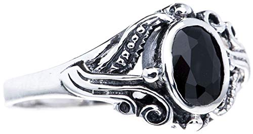 Windalf Damen Mittelalter-Ring SÎNA 10 mm Schwarzer Kristall Vintage 925 Sterlingsilber (Silber, 46 (14.6)) von Windalf