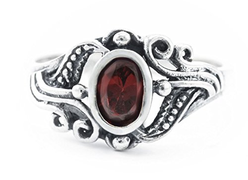 Windalf Damen Mittelalter-Ring SÎNA h: 1 cm Roter Kristall Hochwertiges Silber (Silber, 44 (14.0)) von Windalf