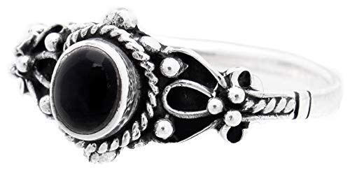 WINDALF Damen Ring mit Stein SANJA 8 mm Onyx Schutzring Silberring 925 Sterlingsilber (Silber, 46 (14.6)) von Windalf