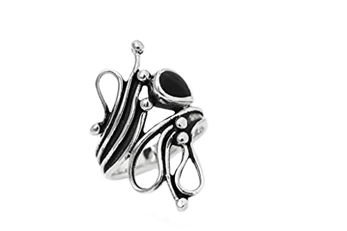 WINDALF Gothic Ring RHONA 26 mm Schwarzer Onyx Statementring 925 Sterlingsilber (Silber, 66 (21.0)) von Windalf