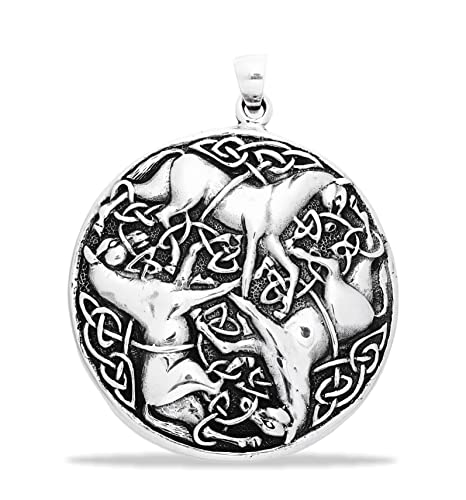 Windalf Großer Keltischer Schmuck Anhänger BONNA Ø 4.8 cm 3 Pferde-Amulett Celtic-Irischer Schmuck 925 Sterlingsilber von Windalf