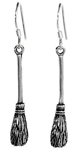 Halloween Ohrhänger BROOMY 4.5 cm Hexen-Flugbesen Vintage Hexenschmuck 925 Sterlingsilber von Windalf