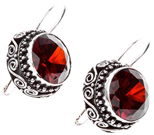 WINDALF Handmade Bohemia Vintage Ohrhänger RED SPARKLE 2.4 cm Roter Zirkonia mit Lebens-Spiralen Handarbeit aus 925 Sterlingsilber von Windalf