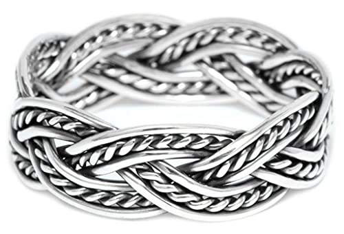 Windalf Handmade Vintage Silberring THORNGAD 7 mm Vikings Partner Silberring Zopf-Muster Bohemia Geflochtener Freundschaftsring 925 Sterlingsilber (Silber, 52 (16.6)) von Windalf