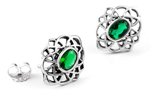 WINDALF Keltische Ohrringe HARMONY 1.5 cm Grüner Kristall 925 Sterlingsilber von Windalf