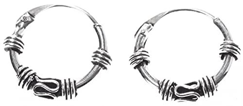 Vikings Kleine Creolen Ebony 11 mm Ornamentik-Muster 925 Sterling Silber von Windalf