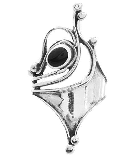 WINDALF Langer Boho Ring AÎLÂ h: 3.3 cm Schwarzer Onyx Gothic-Schmuck Hochwertiges Silber (Silber, 64 (20.4)) von Windalf
