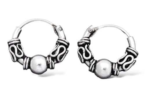 Vintage Creolen Arcon 15 mm Vikings Ohrringe mit Kugel 925 Sterling Silber von Windalf