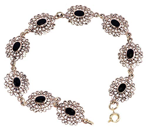 WINDALF Mittelalter Armkette SINA 19.5 cm Schwarzer Onyx Armband Edle Bronze von Windalf
