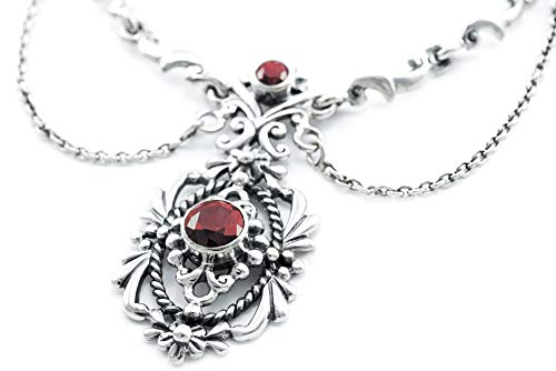 Windalf Mittelalter Collier ARIS 50 cm Gothik Halsschmuck Steam Punk Design Roter Kristall Vintage 925 Sterlingsilber von Windalf