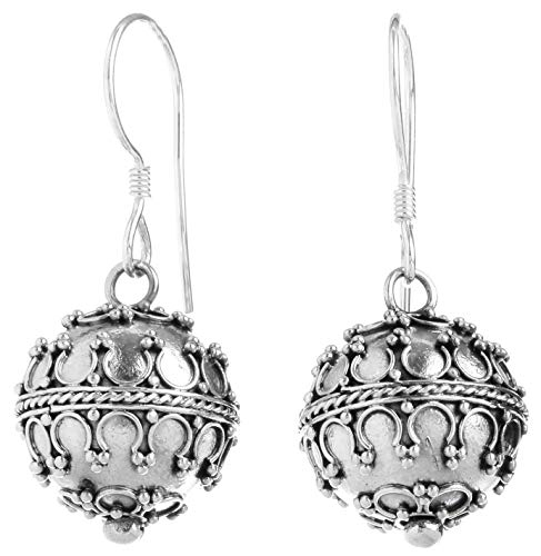 WINDALF Handgearbeitete Bohemia Ohrhänger IRINA Ø 1.3 cm Mediaval Ohrringe mit Ornamentik Vintage Kugeln 925 Sterlingsilber von Windalf