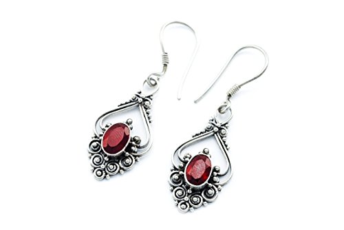 Mittelalter Ohrringe Salia 2.4 cm Rote Granat-Steine Bohemia Ohrschmuck Handarbeit 925 Sterling Silber von Windalf