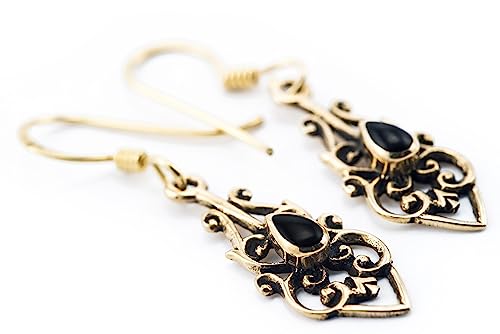 WINDALF Mittelalter Ohrschmuck NINIA 3.5 cm Onyxschmuck Ohrhänger Bronze von Windalf