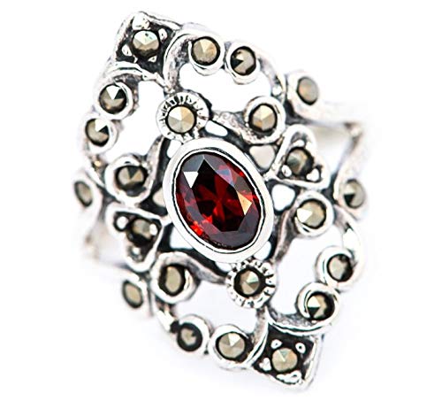 WINDALF Mittelalter Ring AZUARÎ h: 2.1 cm Roter Kristall Hochwertiges Silber (Silber, 64 (20.4)) von Windalf