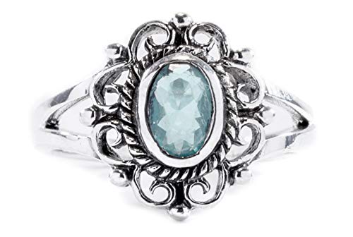 WINDALF Mittelalter Ring CISCANDRA h: 1.3 cm Blume mit hellblauem Stein 925 Sterlingsilber (Silber, 60 (19.1)) von Windalf