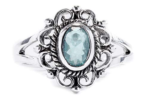 Windalf Mittelalter Ring CISCANDRA h: 1.3 cm Blume mit hellblauem Stein 925 Sterlingsilber (Silber, 64 (20.4)) von Windalf