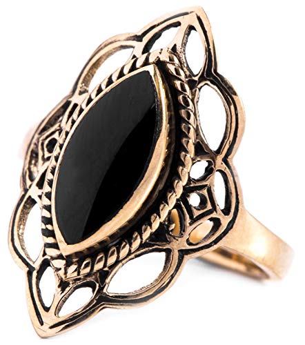 WINDALF Mittelalter Ring LÚNA 2.3 cm Sternennacht Schwarzer Onyx Edle Bronze (Bronze, 58 (18.5)) von Windalf