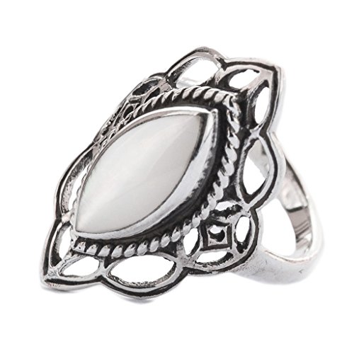 WINDALF Mittelalter Ring LÚNA h: 2.1 cm Elfenstern mit Perlmutt 925 Sterlingsilber (Silber, 62 (19.7)) von Windalf