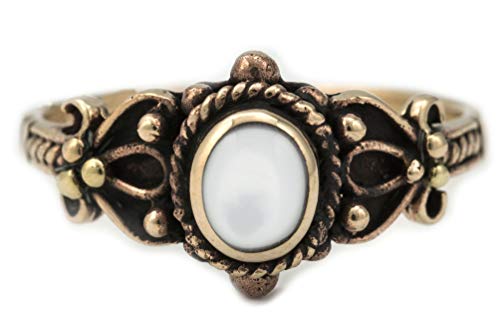 WINDALF Mittelalter Ring SHEELA h: 0.9 cm Perlmutt Edle Bronze (Bronze, 54 (17.2)) von Windalf