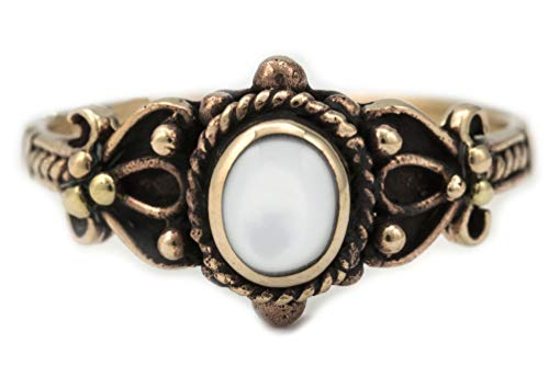 Windalf Mittelalter Ring SHEELA h: 0.9 cm Perlmutt Edle Bronze (Bronze, 54 (17.2)) von Windalf