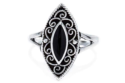 Windalf Ring CISCANDRA h: 2 cm Schwarzer Onyx 925 Sterlingsilber (Silber, 52 (16.6)) von Windalf