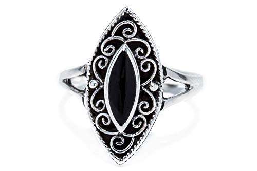 WINDALF Ring CISCANDRA h: 2 cm Schwarzer Onyx 925 Sterlingsilber (Silber, 54 (17.2)) von Windalf