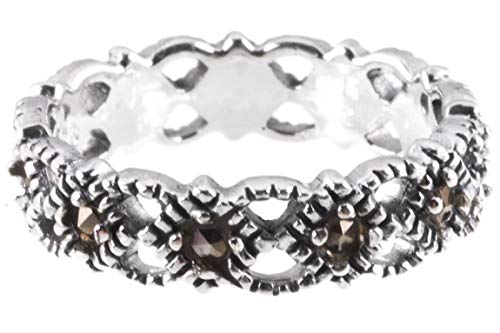 Windalf Schmaler Damen Ring ZAIDA 4 mm Mittelalterliche Ornamentik Markasit-Ring 925 Sterlingsilber (Silber, 56 (17.8)) von Windalf