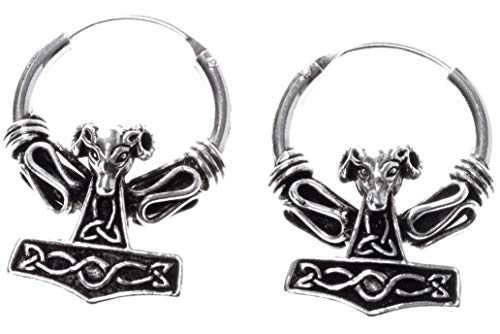 Vikings Creolen Mjölnar 22 mm Wikinger Widder Thorshammer Ohrringe 925 Sterling Silber von Windalf