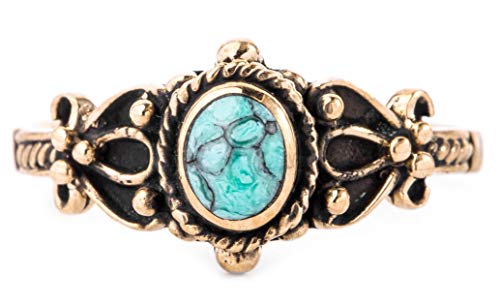 WINDALF Vintage Mittelalter Ring SHEELA h: 0.9 cm Türkis & Ornamentik Hochwertige Bronze (54 (17.2)) von Windalf