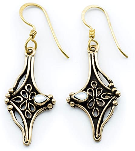WINDALF Vintage Ohrhänger JANA 4 cm Bohemia Ohrschmuck mit leuchtenden Perlmutt Vikings-Schmuck Bronze von Windalf