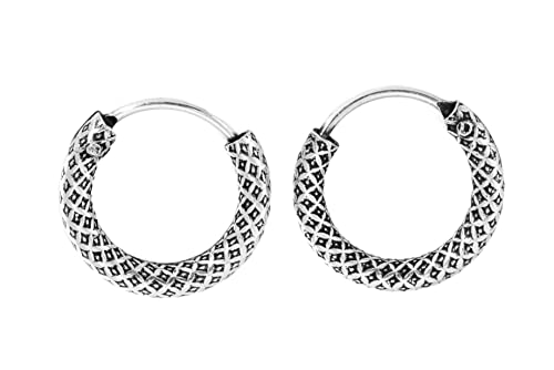 WINDALF Vintage Silber Creolen RAGNAR Ø 14 mm Vikings Rauten Vintage Ohrschmuck Ohrringe Bohemia Handarbeit 925 Sterlingsilber von Windalf