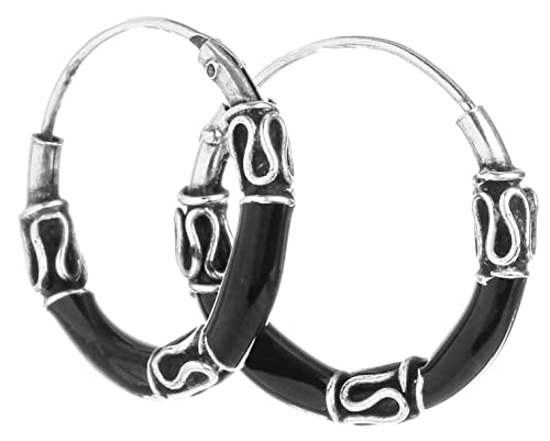 WINDALF Vintage Vikings Creolen ARAWN Ø 1.3 cm Silbercreolen mit schwarzen Akzente Bohemia Ohrringe 925 Sterlingsilber von Windalf