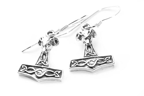 Vintage Vikings Ohrhänger Mjölnar 2.4 cm Wikinger Thorshammer Ohrringe Antik 925 Sterlingsilber von Windalf