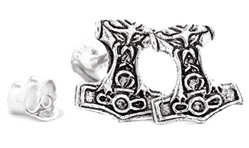 WINDALF Wikinger Ohrstecker TORSÂS 0.9 cm Vikings Thorshammer Ohrringe Antik Vintage 925 Sterlingsilber von Windalf