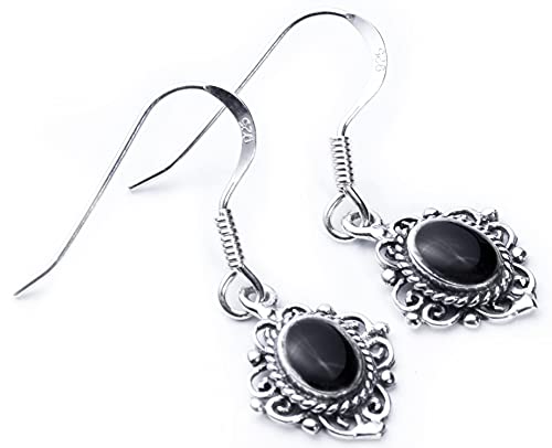 WINDALF Zarte Bohemia Ohrringe NOCTIS 15 mm Medieval Vintage-Ohrschmuck mit Schutz-Onyx 925 Sterlingsilber von Windalf